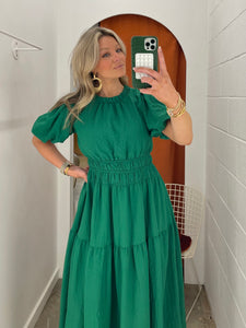 Puff Sleeve Green Maxi Dress