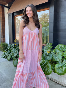 Tie Strap Orange Tiered Maxi