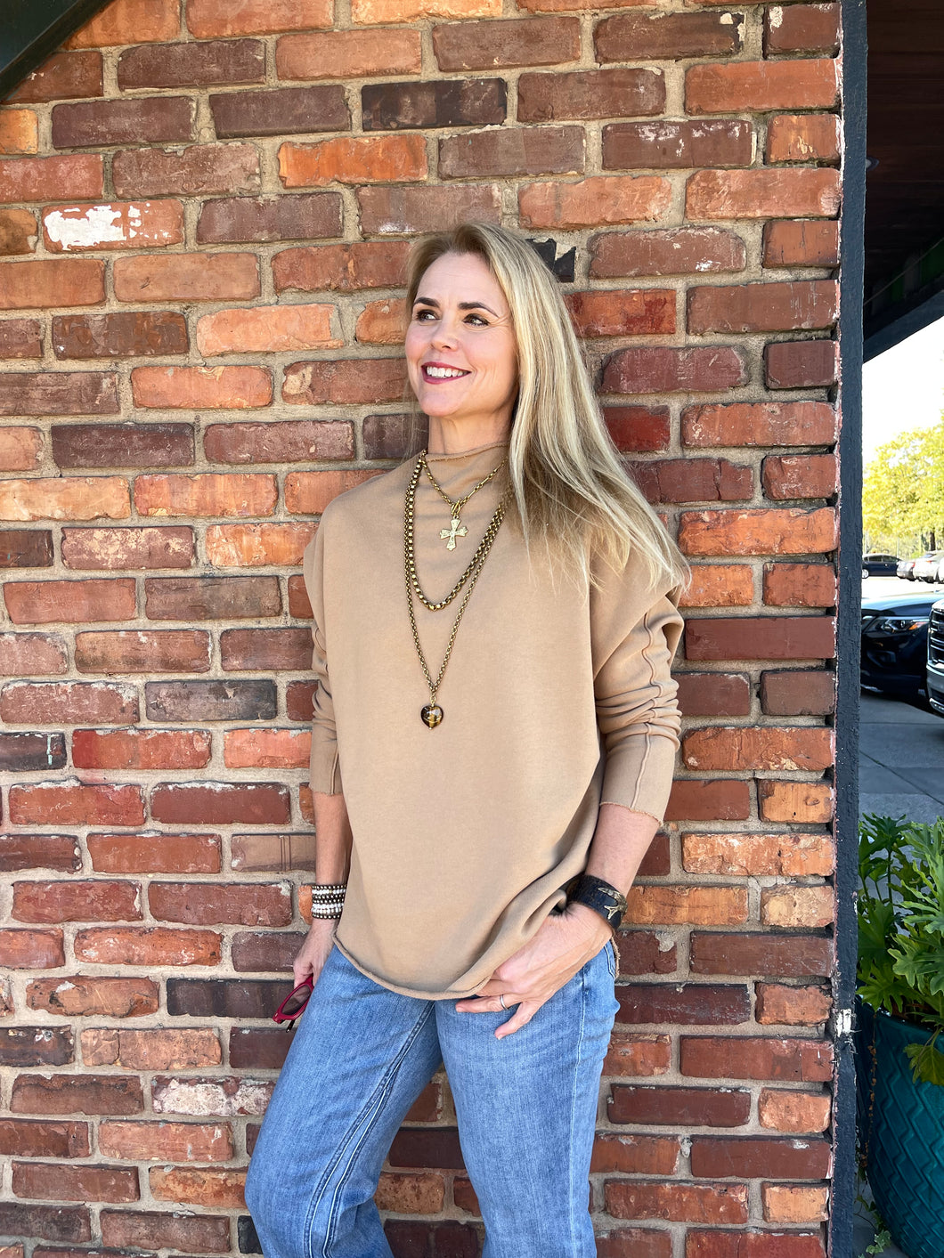 Effie L/S Funnel Neck Capelet Camel