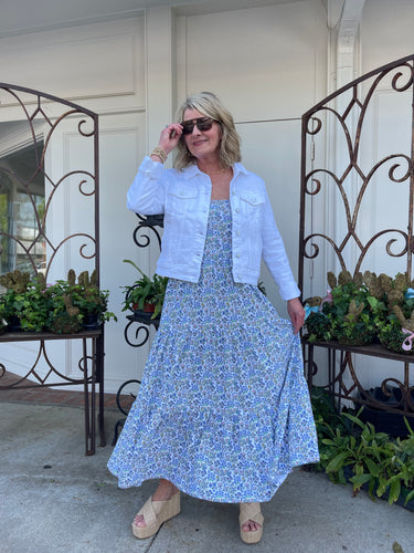 Sage Floral Ribbon Tie Dress