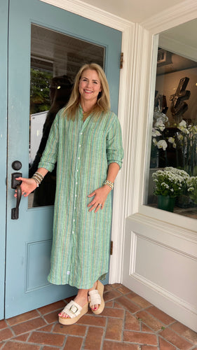 Rory Green Stripe Maxi Shirtdress