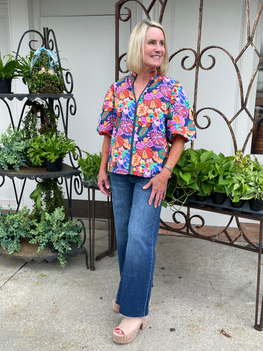 Puff Sleeve Floral Detail Top