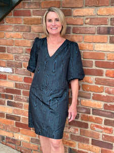 Tish Chemise Teal Moire Jacquard Dress