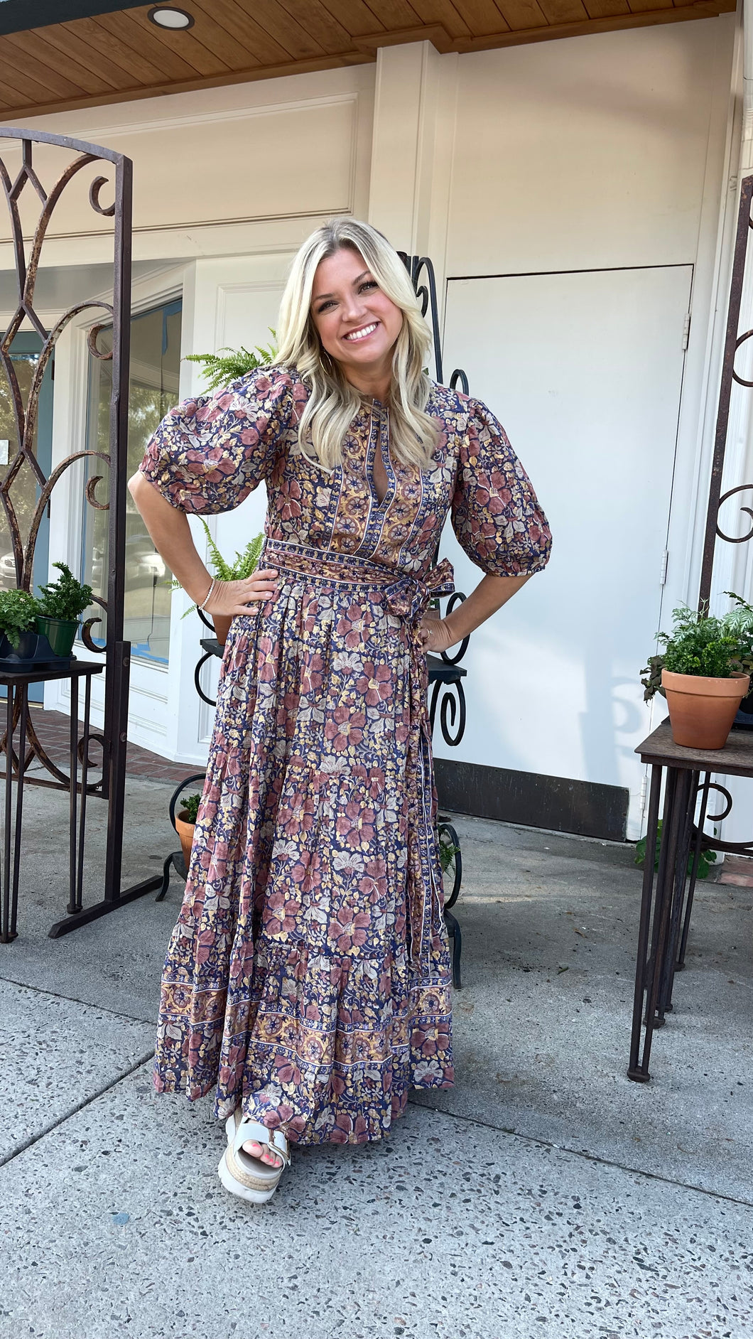 Puff Sleeve Matera Navy Maxi