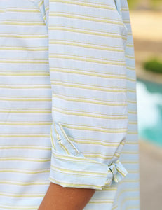 Blue Chartreuse Multi Stripe Relaxed Button Up