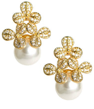 Load image into Gallery viewer, Kennedy Earrings -Rhinestone and Pearl - 18K Plated-Kristin Kennedy Collection  -  WS: Gold