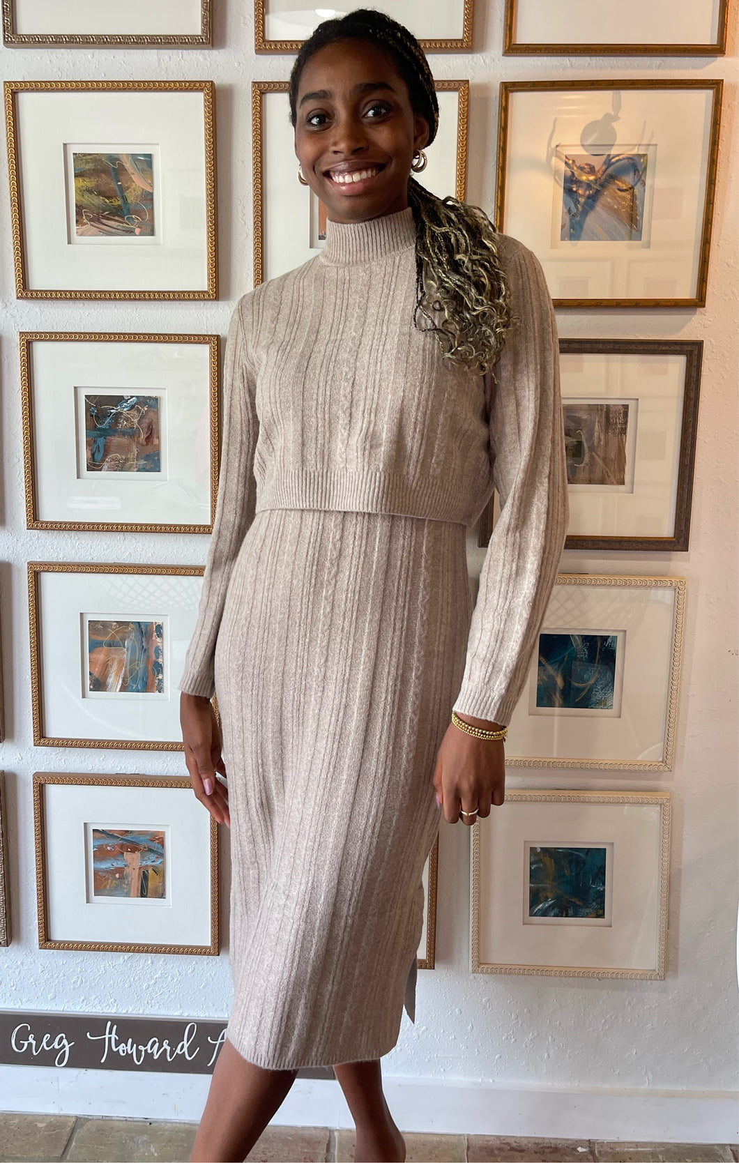 Oatmeal Twofer Sweater Dress