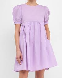 Puff Sleeve Babydoll Dress Lavender